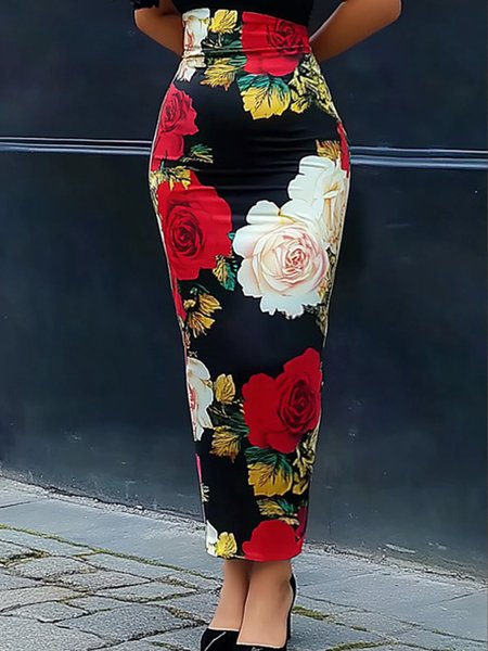 

Floral Urban Printing Skirt, As picture, Skirts