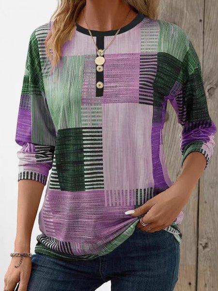 

Women's Long Sleeve Blouse Spring/Fall Colorblock Cold Shoulder Daily Going Out Casual Top, Purple, Blouses
