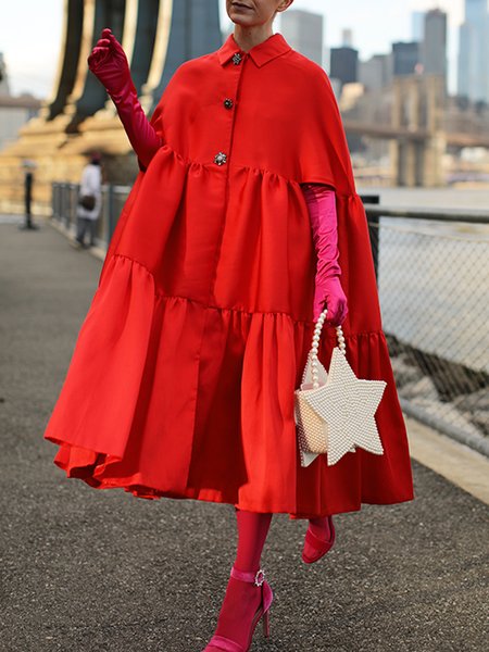 

Urban Plain Shirt Collar Trench Coat, Red, Trench Coats