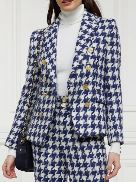 

Plaid Urban Lapel Collar Blazer, White-blue, Blazers