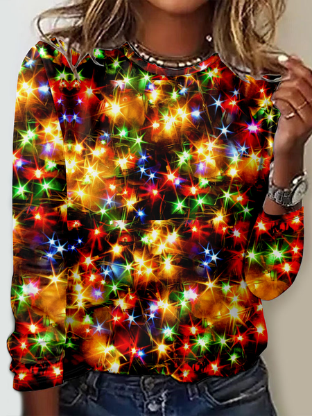 

Casual Geometric Crew Neck Long Sleeve T-shirt, Multicolor, T-shirts