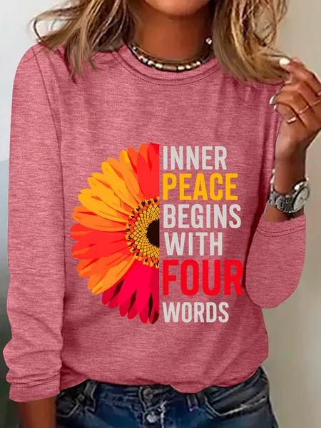 

Inner Peace Begins With Four Words Casual Long Sleeve Shirt, Watermelon, Long sleeves