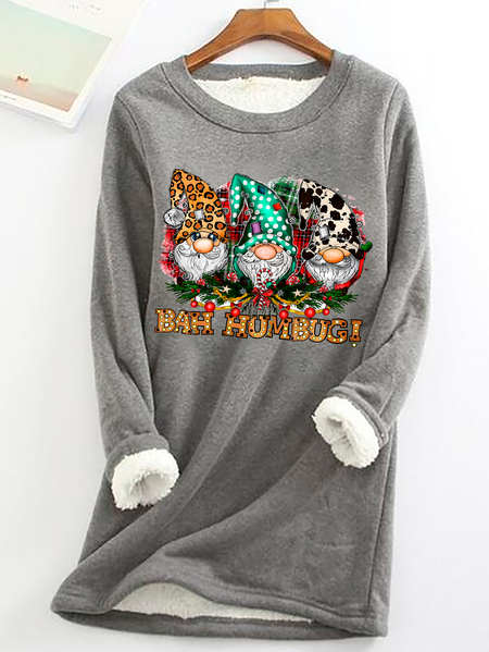 

Bah Humbug Christmas Gnome Casual Fluff Fleece Fabric Sweatshirt, Gray, Hoodies&Sweatshirts