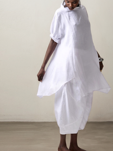 

Linen Crew Neck Two-Piece Set, White, Suits