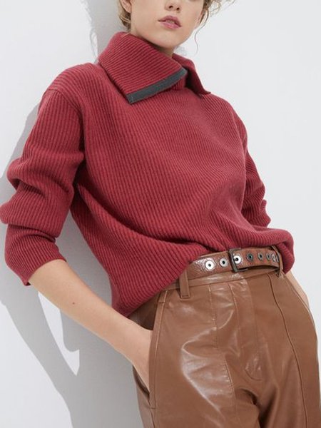 

Color Block Casual Loose Sweater, As picture, Pullovers
