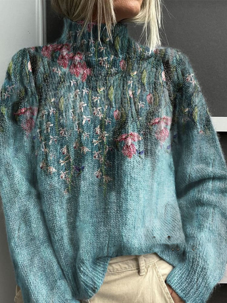 

Casual Turtleneck Floral Sweatshirt, Blue, Hoodies & Sweatshirts