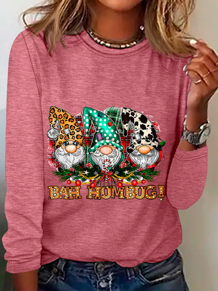 

Bah Humbug Christmas Gnome Casual Long Sleeve Shirt, Watermelon, Long sleeves