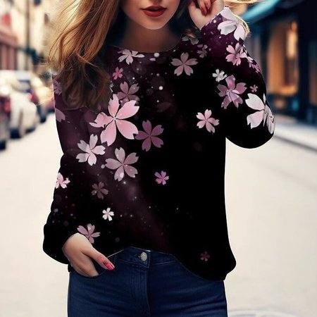 

Crew Neck Ethnic Casual T-Shirt, Black, Long sleeves