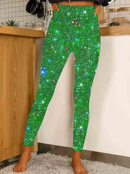 

Casual Holiday Sequin Pattern Long Leggings, Green, Leggings