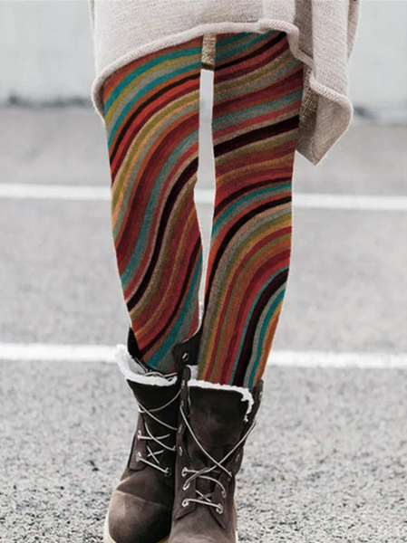 

Tight Jersey Casual Striped Leggings, Multicolor, Leggings