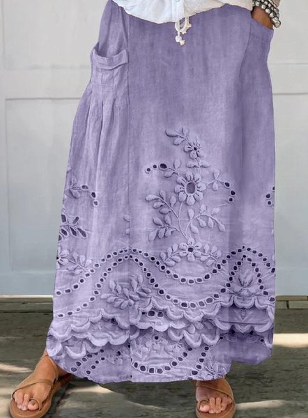 

3D Printing Linen Blend Loose Vintage Skirt, Purple, Skirts