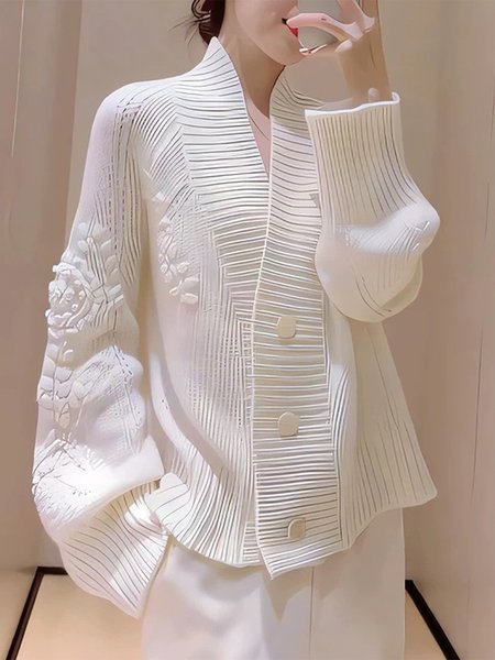 

Plain Loose Raglan Sleeve Casual Cardigan Sweater, White, Cardigans