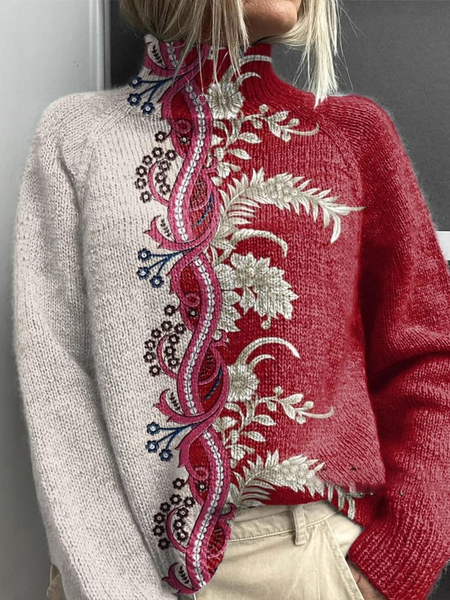 

Casual Turtleneck Floral Sweatshirt, Red, Hoodies & Sweatshirts