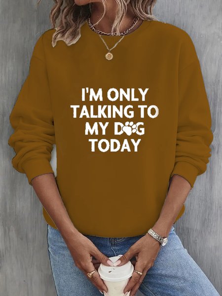 Text Letters Casual Sweatshirt, Brown, Hoodies&Sweatshirts