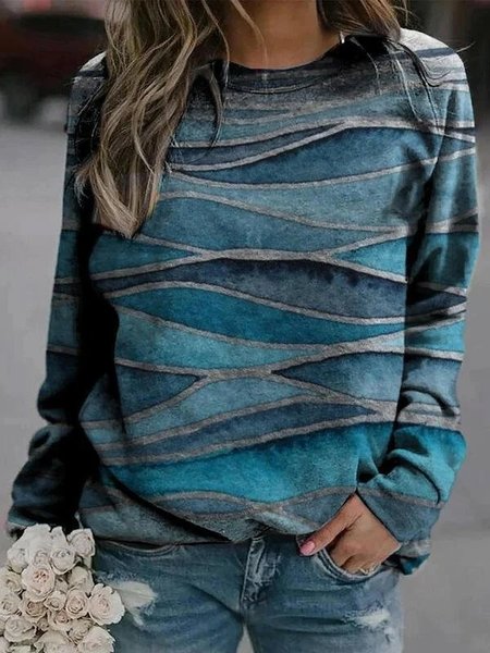 

Women's Crew Neck Abstract Casual Spring/Fall Cotton Long Sleeve Sweatshirt, Blue, Sweatshirts & Hoodies