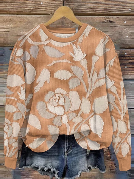 

Casual Crew Neck Floral Sweatshirt, Orange red, Hoodies & Sweatshirts