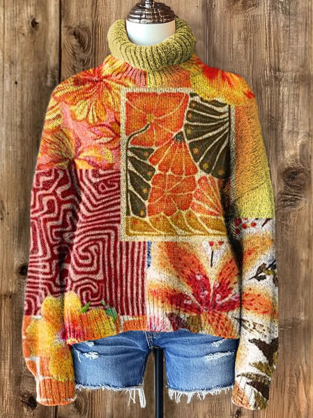 

Casual Turtleneck Floral Sweatshirt, Orange, Hoodies & Sweatshirts