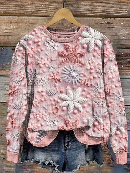 Casual Crew Neck Floral Sweatshirt, Pink, Hoodies & Sweatshirts