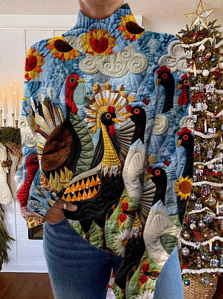 

Casual Turtleneck Turkey Sweatshirt, Blue, Hoodies & Sweatshirts