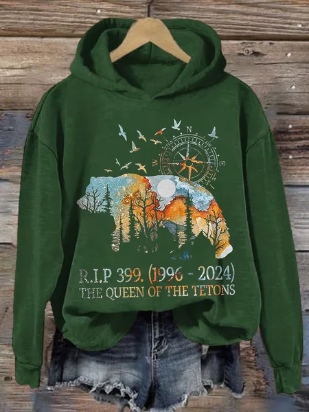 

Retro Rip Grizzly 399 The Queen Of The Tetons 1996-2024 Print Hoodie, Green, Hoodies&Sweatshirts