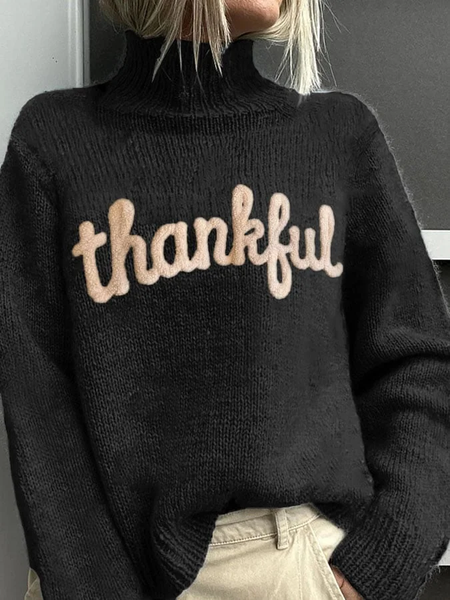 

Casual Turtleneck Text Letters Sweatshirt, Black, Hoodies & Sweatshirts