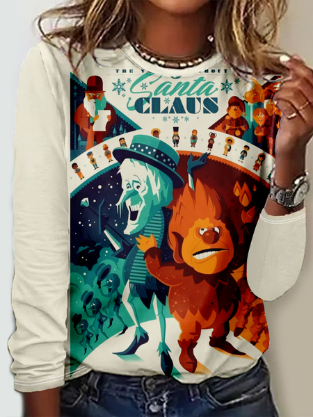 

Casual Geometric Crew Neck Long Sleeve T-shirt, Multicolor, T-shirts