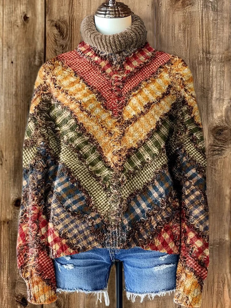 

Casual Turtleneck Geometric Sweatshirt, Multicolor, Hoodies & Sweatshirts