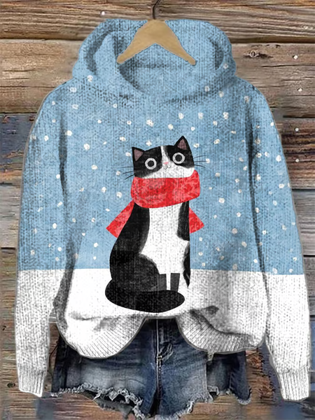 

Casual Cute Animal Cat Pattern Hoodie Hoodie, Blue, Hoodies & Sweatshirts