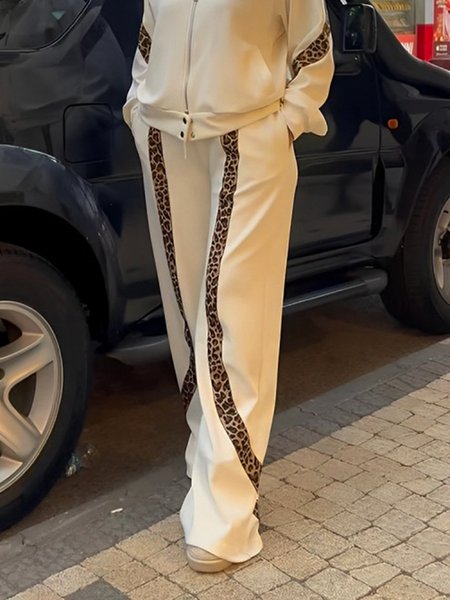 

Casual Leopard Loosen Pants, White, Pants