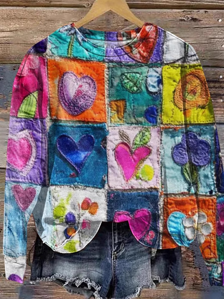 

Casual Crew Neck Geometric Sweatshirt, Multicolor, Hoodies & Sweatshirts