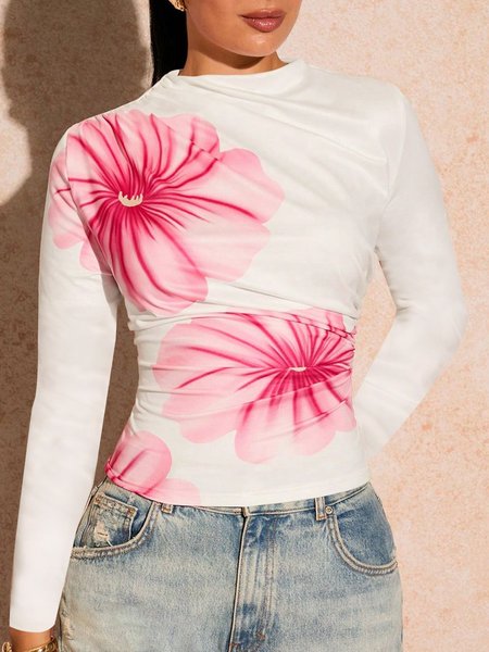 

Floral Printing Tight T-Shirt, White, Tees