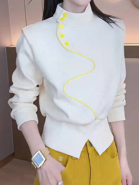 Loose Casual Stand Collar Sweatshirt, White, Hoodies and Sweatshirts