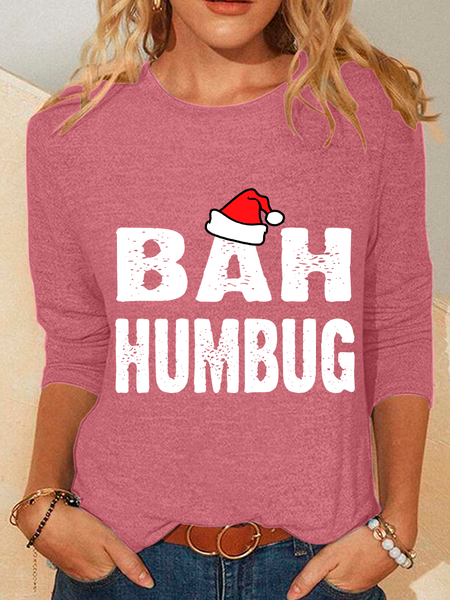 

Bah! Humbug Spirit Christmas Casual Long Sleeve Shirt, Watermelon, Long sleeves