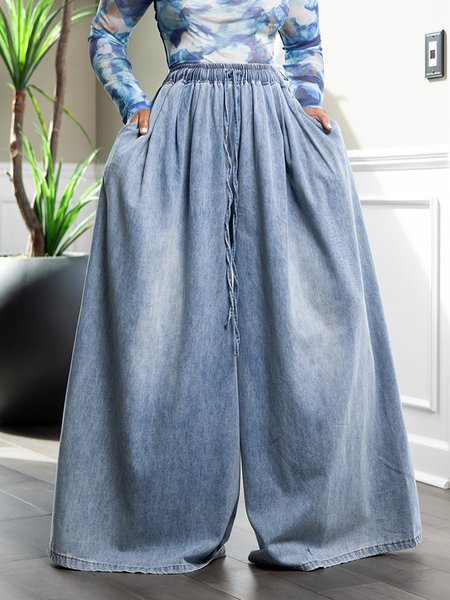 

Denim Loose Plain Casual Jeans, Denim blue, Jeans