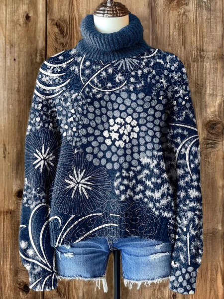 

Casual Turtleneck Floral Sweatshirt, Blue, Hoodies & Sweatshirts