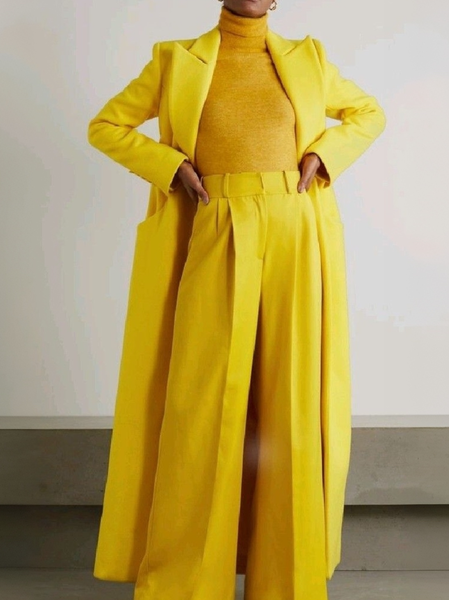 Lapel Collar Urban Coat, Yellow, Coats