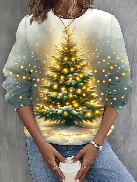 

Colorful Christmas Tree Print Long Sleeve Casual Sweatshirt, Yellow, Hoodies&Sweatshirts