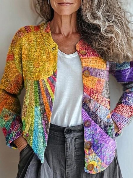 

Women 3D Printing Casual Spring/Fall Knitted Cardigan, Color2, Cardigans