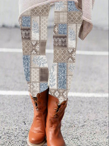 

Jersey Ethnic Geometry Casual Leggings, Gray, Leggings