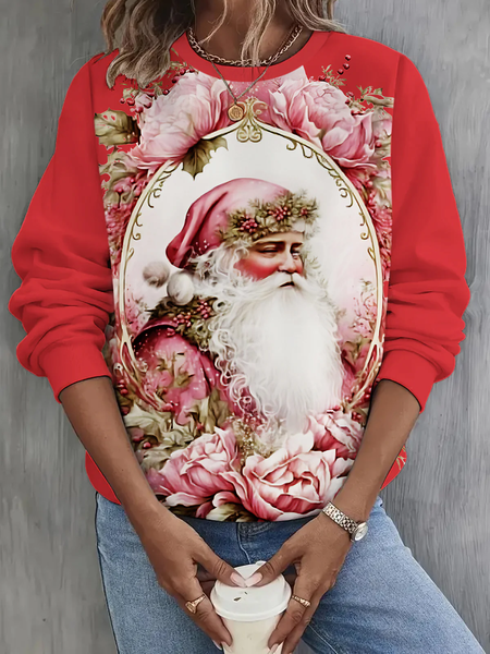 

Christmas Santa Printed Casual Sweatshirt, Red, Hoodies&Sweatshirts