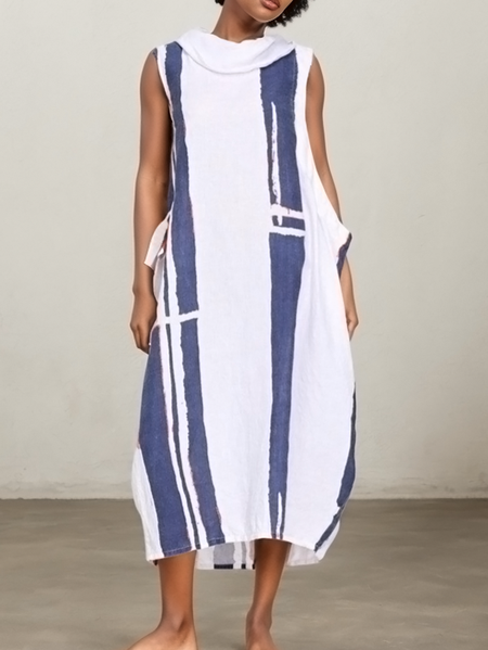 

Linen Striped Maxi Dress, White, Midi Dresses