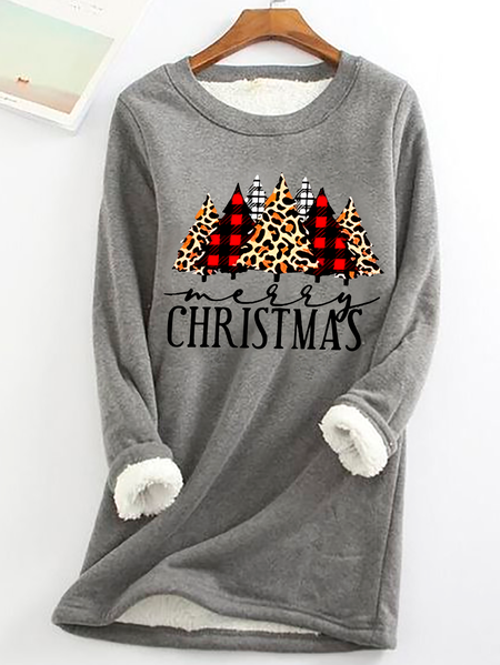 

Christmas Tree Casual Fluff Fleece Fabric Sweatshirt, Gray, Hoodies&Sweatshirts