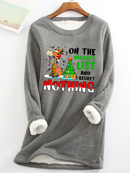 

Donkey Christmas On The Naughty List And I Regret Nothing Casual Fluff Fleece Fabric Sweatshirt, Gray, Hoodies&Sweatshirts