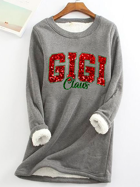 

Gigi Claus Casual Fluff Fleece Fabric Sweatshirt, Gray, Hoodies&Sweatshirts