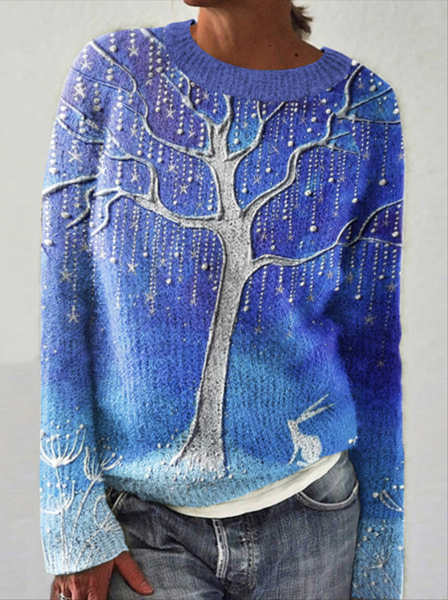 

Women Wool/Knitting Animal Long Sleeve Comfy Casual Sweater, Blue, Sweaters