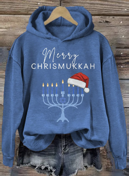 Casual Hoodie Text Letters Hanukkah Hoodie, Blue, Hoodies & Sweatshirts