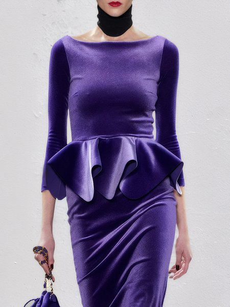 

Velvet Elegant Plain Peplum Boat Neck Blouse, Purple, Blouses and Shirts