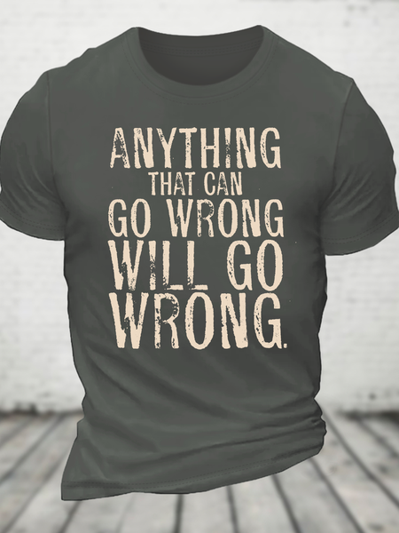 

Anyting That Can Go Wrong Will Go Wrong Science Murphy's Law Print Cotton T-Shirt, Deep gray, T-shirts
