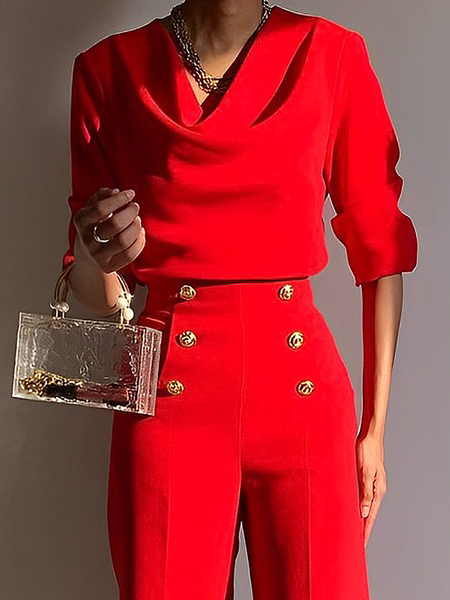 

Urban Plain Cowl Neck Blouse, Red, Blouses and Shirts