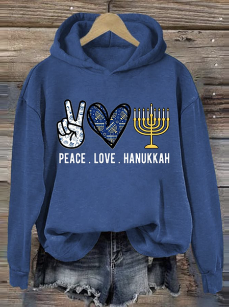 Casual Hoodie Text Letters Hanukkah Hoodie, Blue, Hoodies & Sweatshirts